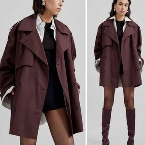 The Frankie Shop Lisbon Women's Burgundy Double-Breasted trench short trench